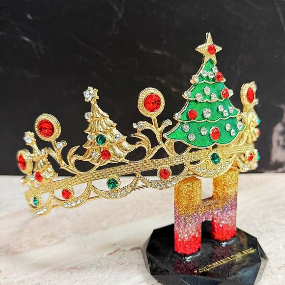 Christmas Tree headband, Christmas Tree crown, Gold Christmas Tiara, Xmas Gifts - Picture 5 of 7